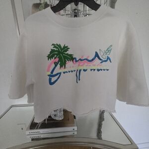 Gucci White Cropped Sweatshirt with Multicolor Logo